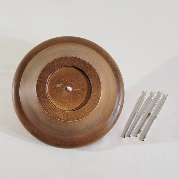 Vintage MCM Mid-Century Wood Nut Bowl with Attached Nut Cracker & Picks 9.5"x5" - Picture 6 of 7